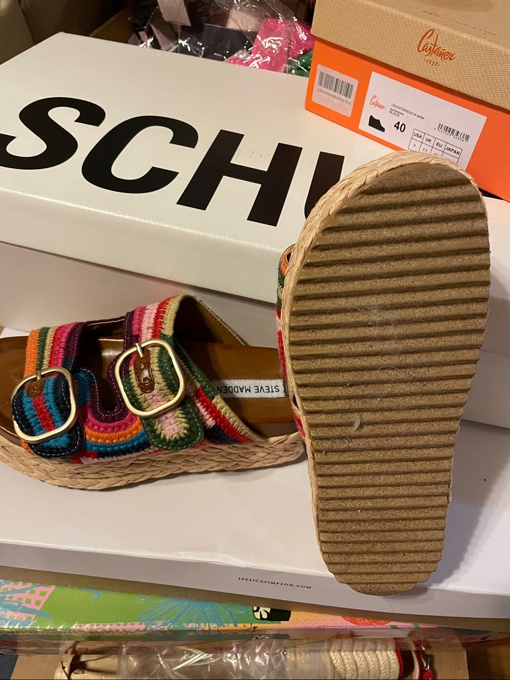 Steve Madden Multicolor Striped Embroidered Buckle Sandals - Picture 4 of 5